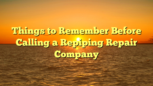 Things to Remember Before Calling a Repiping Repair Company